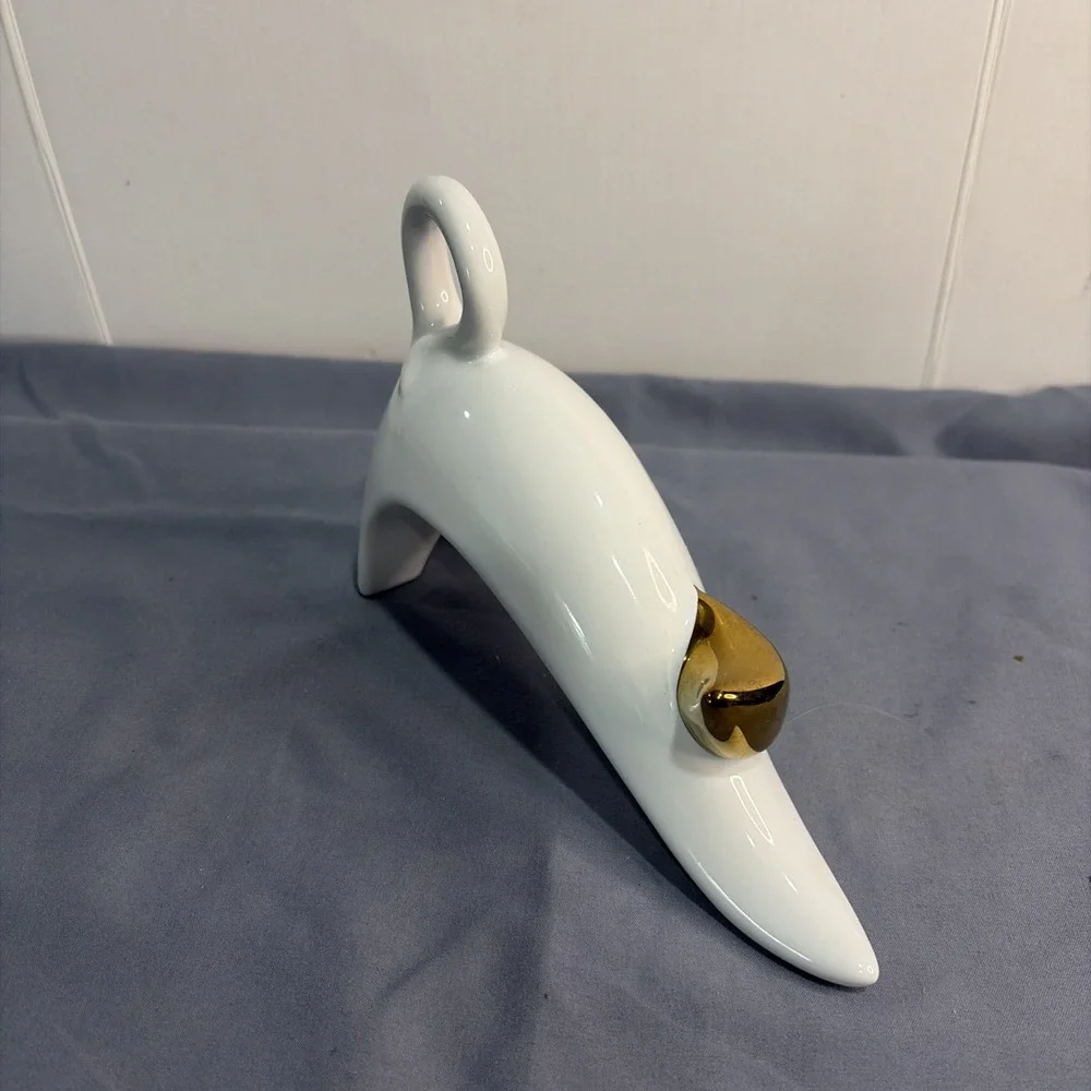 MCM Style Pickens Animal Figurine Stretching Cat Gold & White 7.25